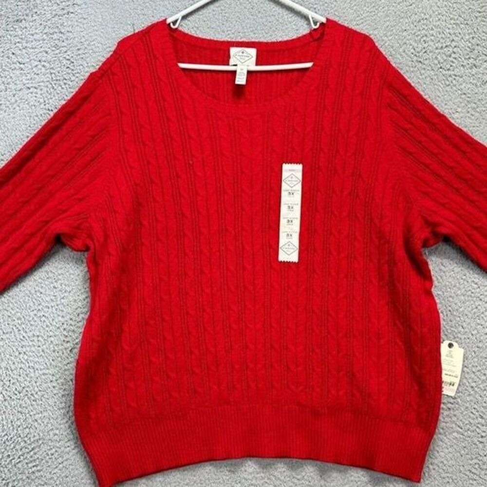 St. Johns Bay Red Sweater Womens 3X Plus Nylon Blend Cable Knit Crew Neck NEW
